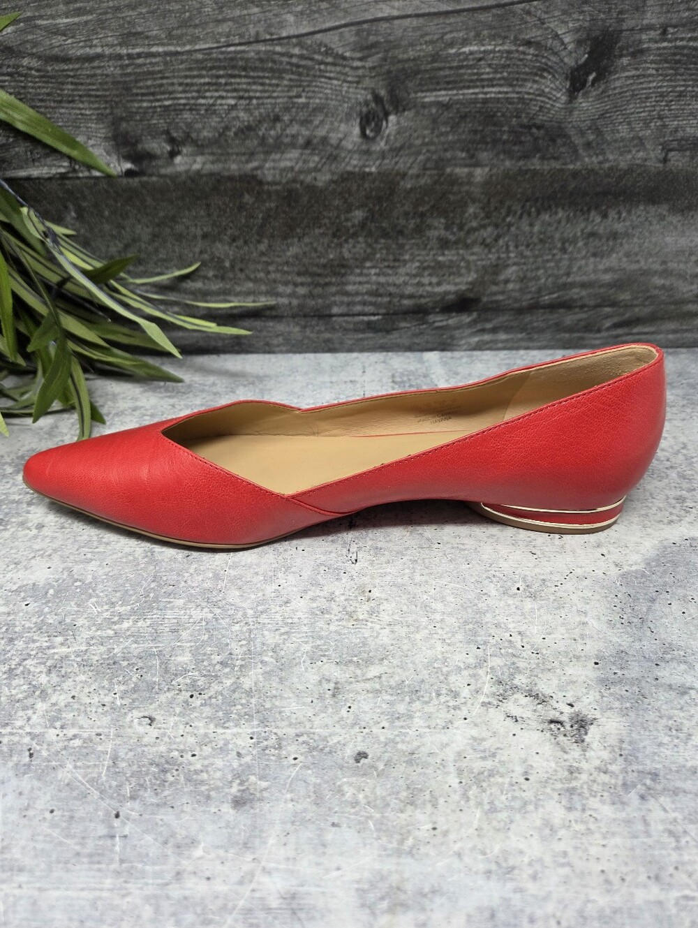 Naturalizer Red Havana Pointed Toe Flats Size 12 Metallic Trim Heel Office Party - Picture 6 of 11